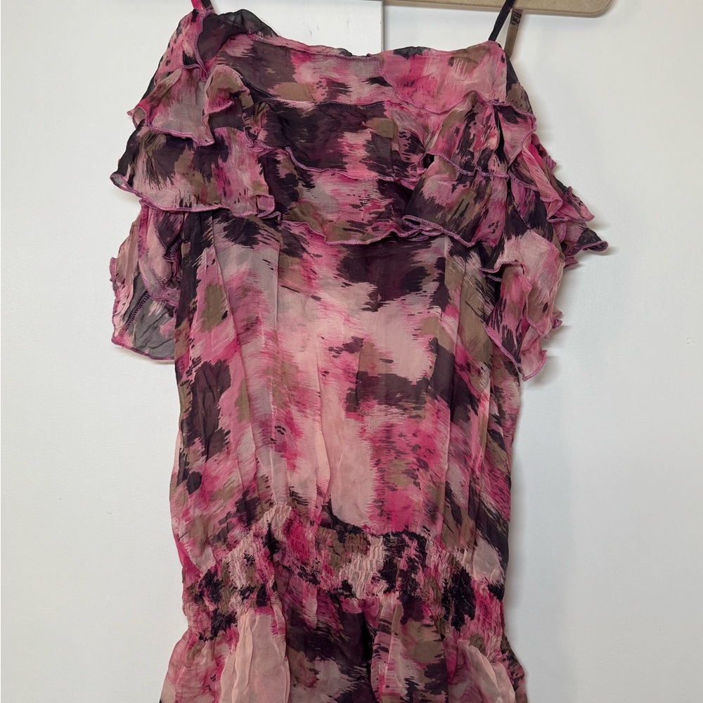 Vintage Forever 21 Pink and Black Ruffled Blouse‎ - Picture 2 of 6